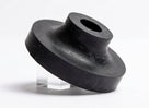 Black rubber mounting bush on a clear stand, studio white background