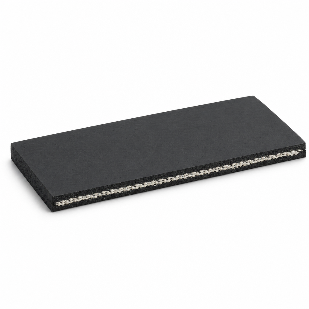 Black rubber matting slab showing canvas insertion along the edge