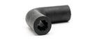 Black ribbed rubber elbow connector, studio shot showing bent profile