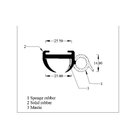 Technical diagram of window seal profile showing solid rubber, sponge rubber and mastic layers