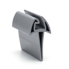 Grey PVC awning rail seal standing upright, showing hooked bulb and flat skirt profile