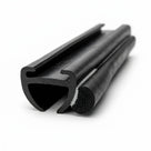 Black rubber window seal length with cut end showing pale sponge rubber core
