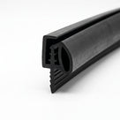 Black rubber door seal length viewed at an angle, hook base and hollow bulb