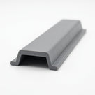 Grey PVC awning rail insert length shown at an angle, ridged top and hooked underside