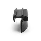 Black rubber window seal end-on, showing gripper channel and round sponge bulb