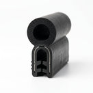 Black rubber edge trim with a metal-reinforced grip channel, close-up studio shot