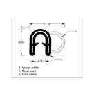 Cross-section diagram of side seal with plain U grip and round sponge bulb, mm dimensions