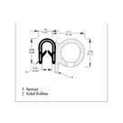Technical line drawing of self-grip rubber side seal profile with sponge and solid sections, dimensions in mm