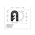 Cross-section diagram of side seal showing sponge bulb, metal insert and solid rubber, mm dimensions