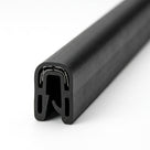 Straight length of black PVC edging strip, small profile, with metal insert and a hooked leg