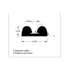 Dimensioned cross-section diagram of the double-D fender, 44mm wide by 18mm high, with steel insert labelled