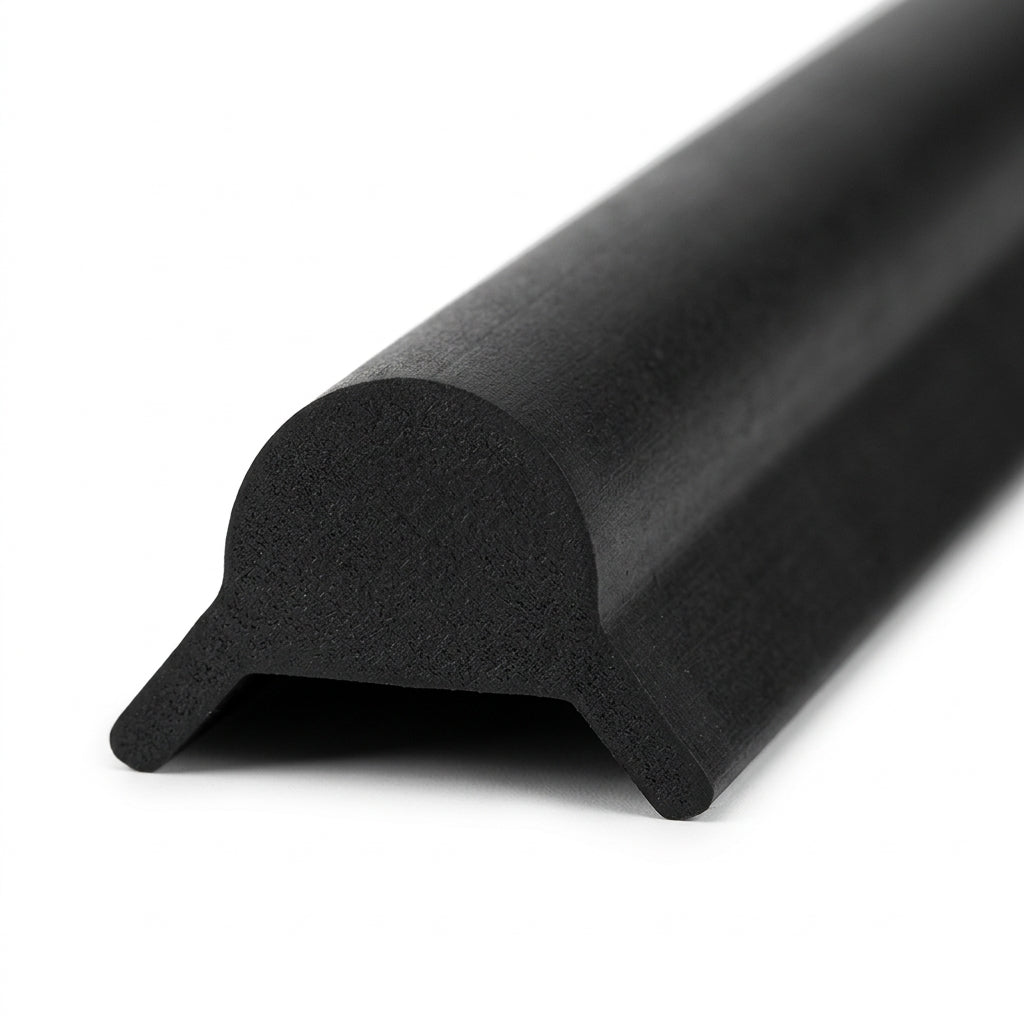 Black rubber running board tread with a domed ridge, angled studio shot