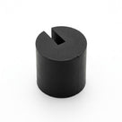 Black EPDM round U-channel profile, end-on view showing V-shaped slit in cylindrical section