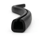Black EPDM U-channel trim profile shown as coiled S-curved length