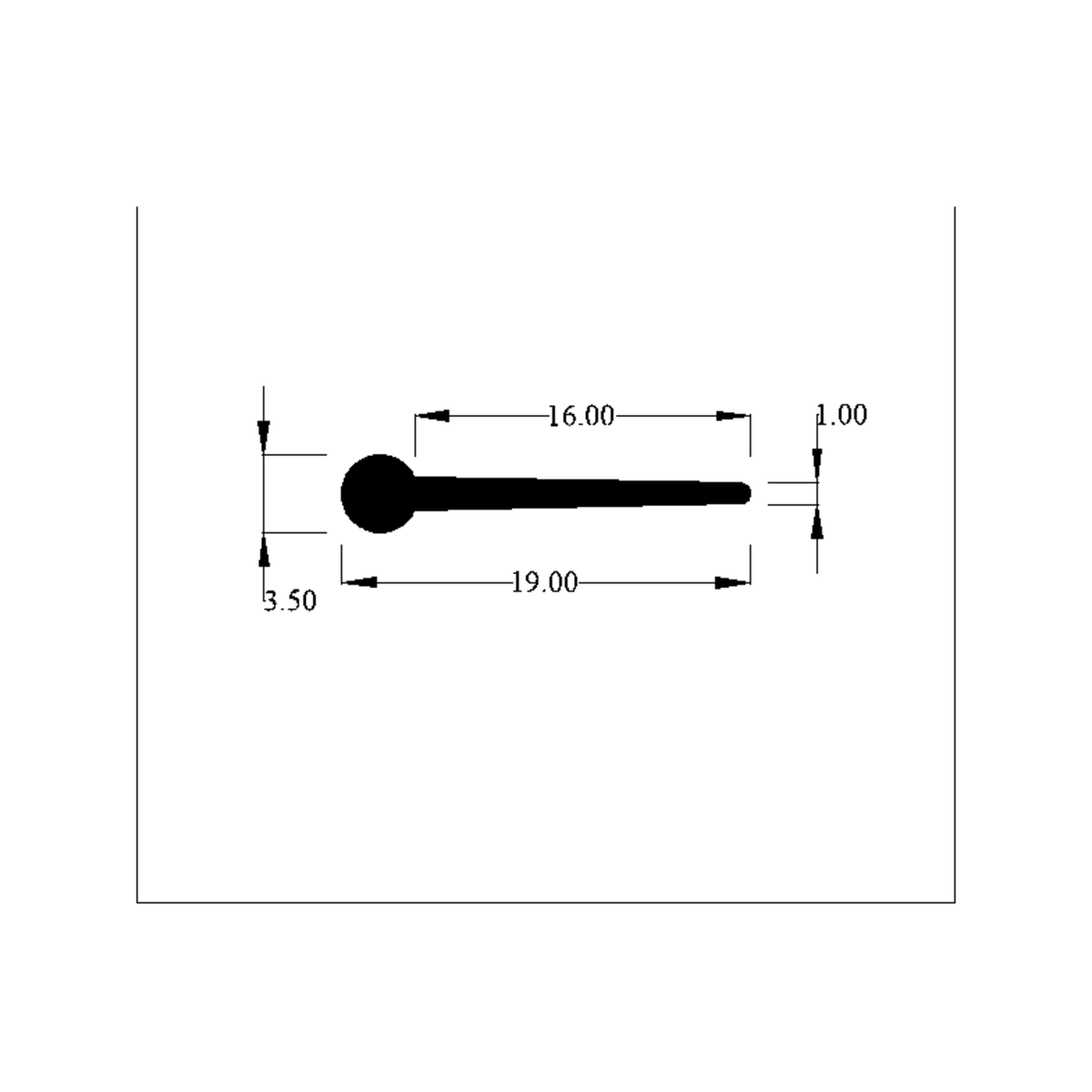 Technical diagram of round bead seal profile with 16.00, 19.00, 3.50 and 1.00mm dimensions