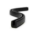 Black EPDM U-channel seal shown as coiled S-curved length