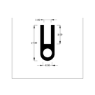 Cross-section diagram of a D-shaped door seal profile with round bulb, dimensions labelled.