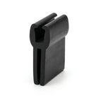 Black EPDM U-channel profile standing upright, showing gripped lip edges on white background