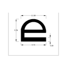 Cross-section diagram of a hollow D-section seal on a barbed rectangular base, dimensions labelled.