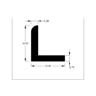 Cross-section diagram of L-shaped rubber profile, 15.50mm x 16.50mm, 2.75mm wall
