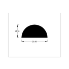Cross-section diagram of solid half-round section, 25.00mm x 12.50mm