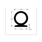 Cross-section diagram of a round hollow bulb seal on a flat base, dimensions labelled.