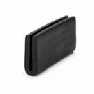 Black EPDM U-channel seal standing upright, flat rectangular profile with narrow groove