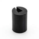 Black EPDM U-channel round profile, end-on view of cylindrical section with V-shaped notch