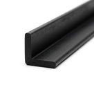Black rubber angle profile in an L-shaped cross-section, angled studio shot