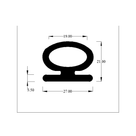 Cross-section diagram of bulb door seal, 27.00mm x 21.00mm, foot 3.50mm