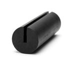 Black EPDM round U-channel profile, angled view of cylindrical section with axial slot