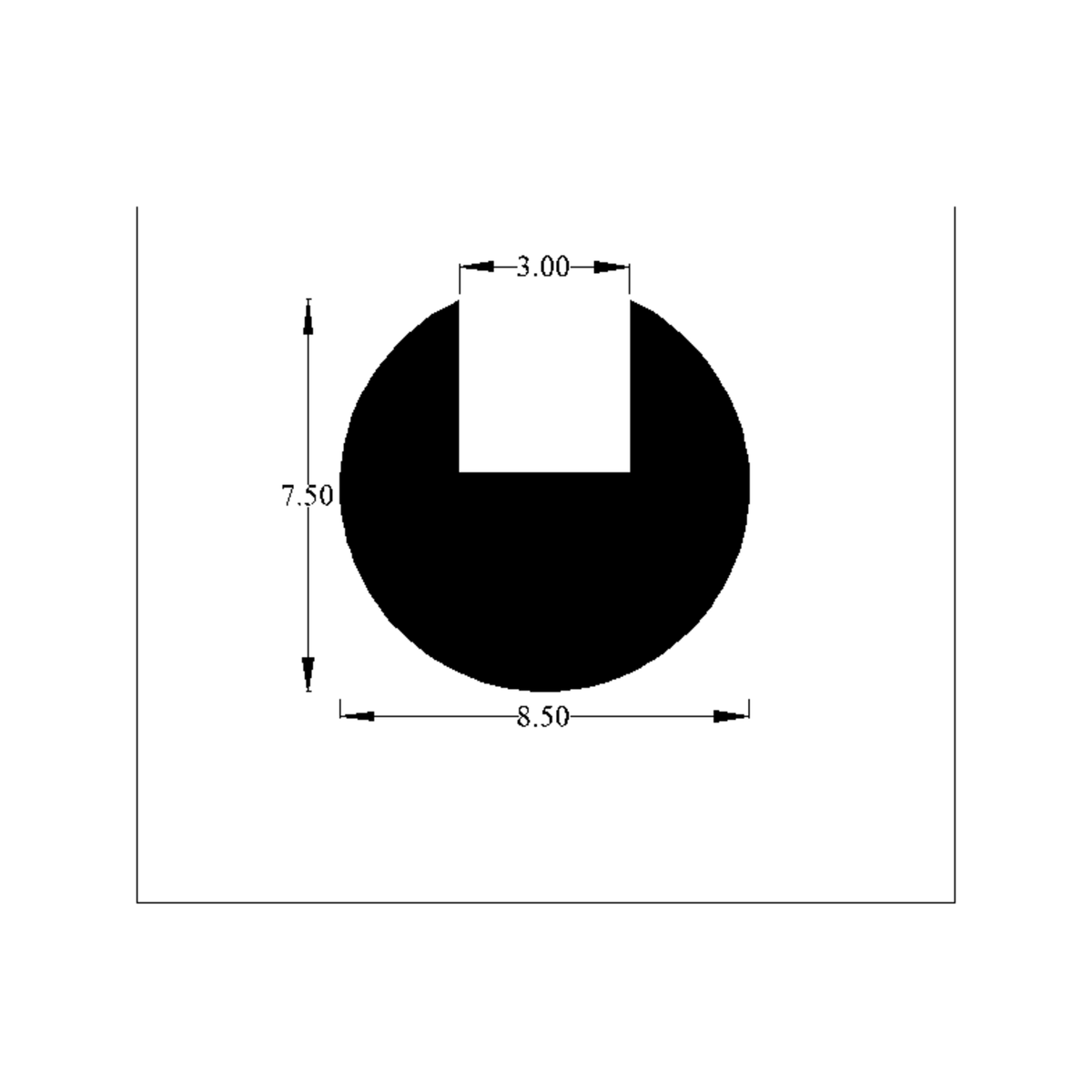 Cross-section diagram of edge trim channel, 7.50mm high x 8.50mm wide dimensions shown
