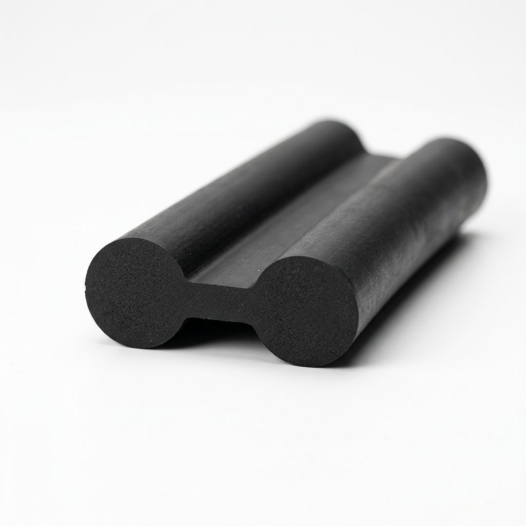 Black rubber double ended piping shown as a dumbbell-shaped extruded profile