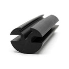 Black EPDM weatherstrip shown at an angle, dual twin-bulb channel profile