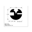 Cross-section diagram of the weatherstrip seal, 15mm x 13.50mm dimensions marked