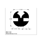 Cross-section diagram of black EPDM glazing weatherstrip, 21mm x 19mm marked