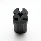 Black EPDM weatherstrip shown end-on, complex double-channel extruded profile