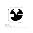 Technical diagram of weatherstrip seal profile, 22.00mm wide and 19.00mm tall