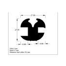 Cross-section diagram of glazing weatherstrip, 27.00mm x 25.00mm, with specs