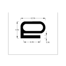 Cross-section diagram of hollow D section, 12.50mm x 9.50mm, flange 1.50mm