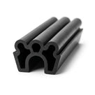 Triple-rib black rubber beading, angled length shot on white background