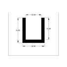 Cross-section diagram of square U-channel trim, 16.00mm high x 14.00mm wide dimensions shown
