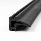 Black rubber flanged seal with curved bulb lip, angled length shot on white background