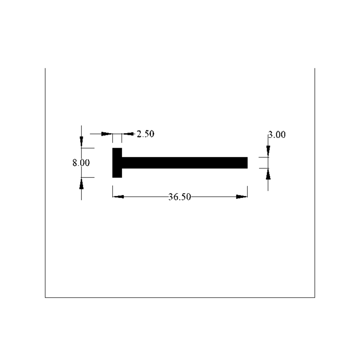 Technical line drawing of T-section rubber extrusion profile, dimensions in mm