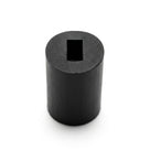 Black EPDM U-channel round profile, end-on view of cylindrical section with narrow top slot