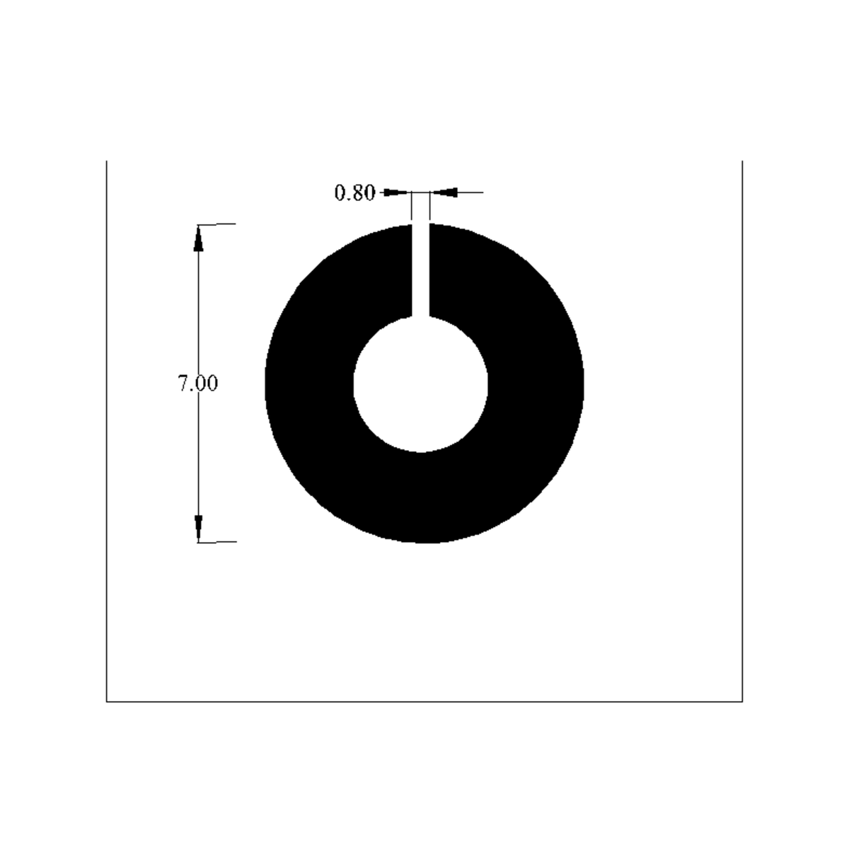 Cross-section diagram of slit round channel, outer diameter 7.00mm with 0.80mm slot marked