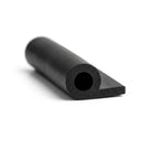Black rubber hollow piping with round bead and flat tail, angled studio shot