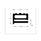 Cross-section diagram of a D-section seal with a ribbed top edge and hollow chamber, dimensions labelled.