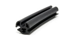 Black rubber windscreen seal with twin hollow channel, angled length on white background