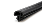 Black rubber windscreen seal with clawed locking foot, angled length on white background